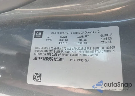 2011 Chevrolet Camaro 1Lt z USA, uszkodzony, nr VIN 2G1FB1ED9B9126980